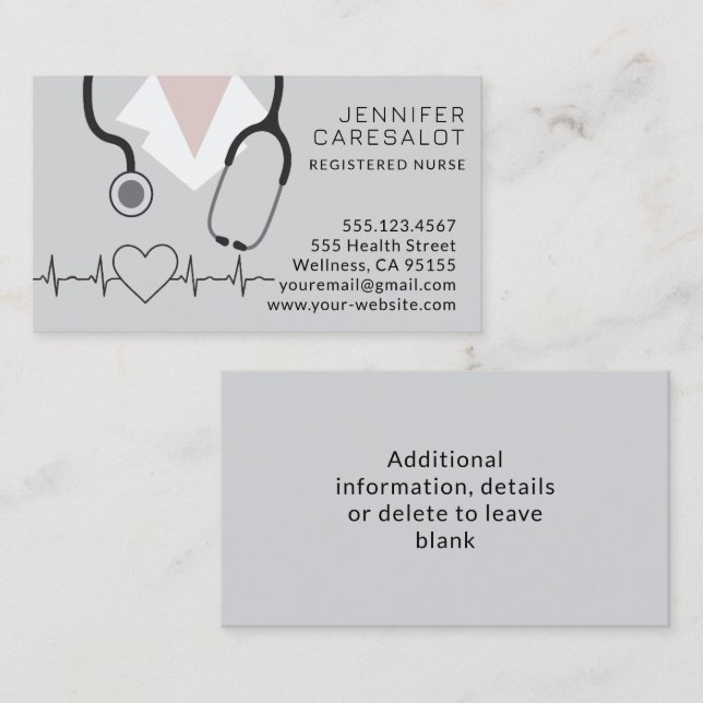Nurse RN, LVN, LPN, Caretaker Business Card (Front/Back)