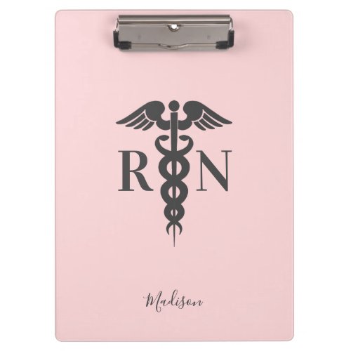 Nurse RN Medical Blush Pink Caduceus Personalized Clipboard