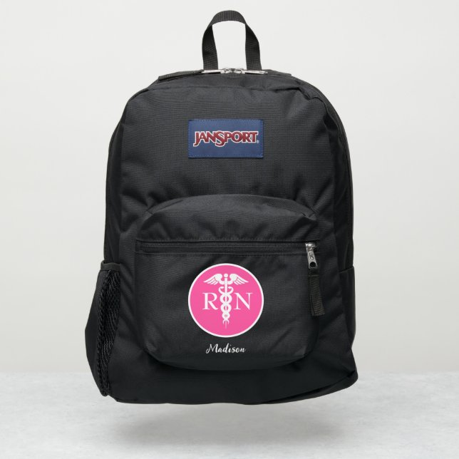 Nurse RN Medical Caduceus Pink Personalized JanSport Backpack (Front)