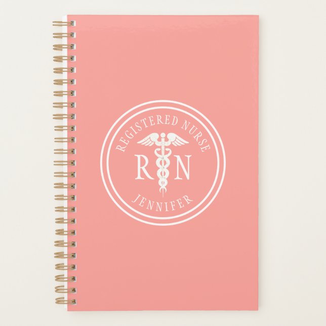 Nurse RN Medical Caduceus Pink Personalized Planner (Front)