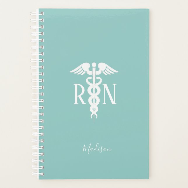Nurse RN Medical Caduceus Teal Personalized Planner (Front)