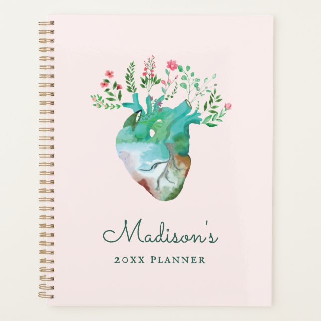 Nurse RN Medical Professional Floral Heart Custom Planner (Front)