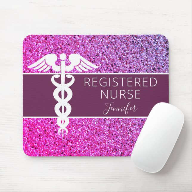 Nurse RN Medical Purple Glitter Personalized Mouse Pad (With Mouse)