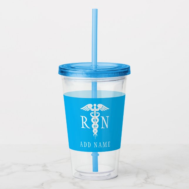 Nurse RN Medical Symbol Blue Personalized Acrylic Tumbler (Front)