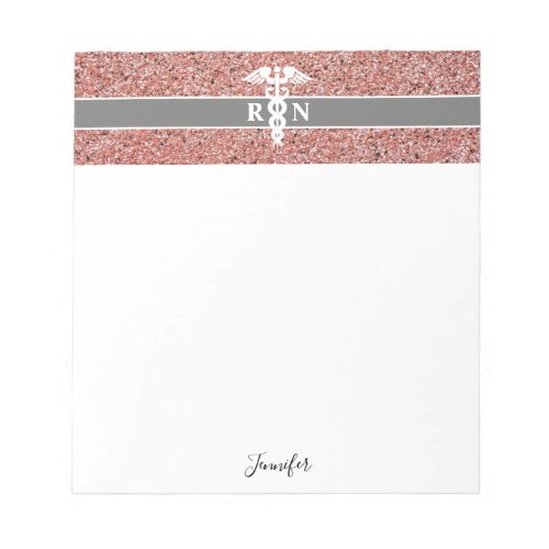 Nurse RN Pink Rose Gold Glitter Personalized Notepad