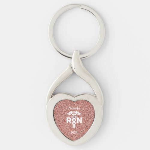 Nurse RN Rose Gold Glitter Personalized Year Keychain