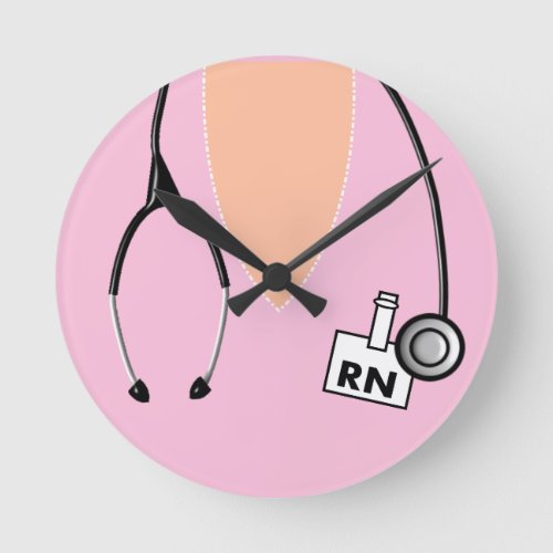 Nurse RN Scrub Pink  Round Clock