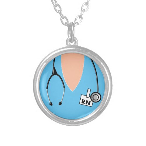 Nurse RN Scrub Top Silver Plated Necklace