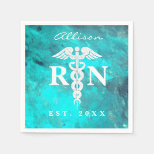 Nurse RN Turquoise Marble Custom Graduation Party Napkins