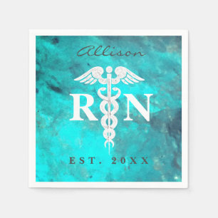 Nurse RN Turquoise Medical Caduceus Graduation Napkins