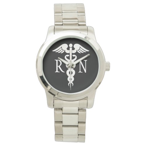 Nurse RN White Caduceus Womens Silver Watch