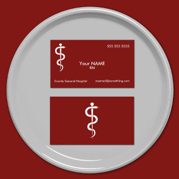 Nurse Rod Of Asclepius Red Business Card by JerryLambert at Zazzle