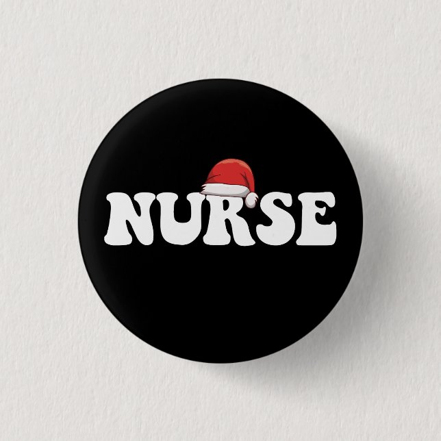 Nurse Santa Hat Christmas Nursing Button (Front)