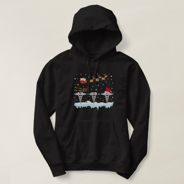 Nurse Santa Reindeer Snowman Nurse Christmas 2021  Hoodie (Design Front)