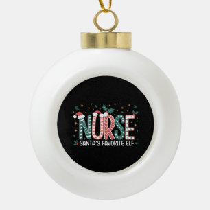 Nurse Santa's Favorite Elf Christmas Inspirational Ceramic Ball Christmas Ornament