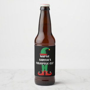 Nurse Santa's Favorite Elf Funny Nurse Christmas Beer Bottle Label
