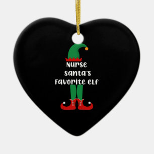 Nurse Santa's Favorite Elf Funny Nurse Christmas Ceramic Ornament