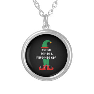 Nurse Santa's Favorite Elf Funny Nurse Christmas Silver Plated Necklace