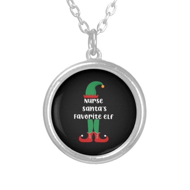 Nurse Santa's Favorite Elf Funny Nurse Christmas Silver Plated Necklace (Front)