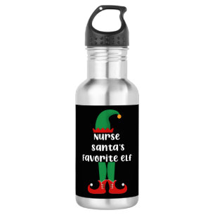 Nurse Santa's Favorite Elf Funny Nurse Christmas Stainless Steel Water Bottle