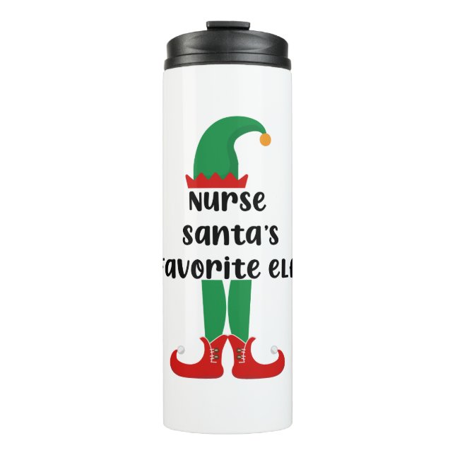 Nurse Santa's Favorite Elf Funny Nurse Christmas Thermal Tumbler (Front)