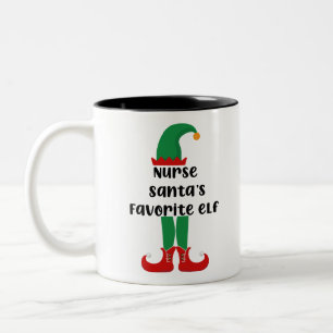 Nurse Santa's Favorite Elf Funny Nurse Christmas Two-Tone Coffee Mug