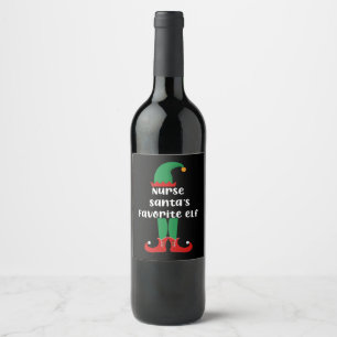 Nurse Santa's Favorite Elf Funny Nurse Christmas Wine Label