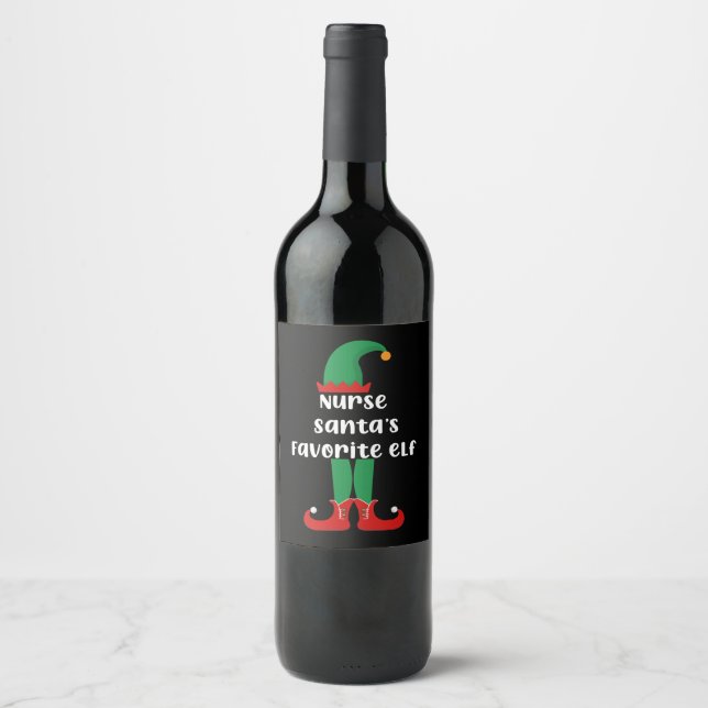 Nurse Santa's Favorite Elf Funny Nurse Christmas Wine Label (Front)