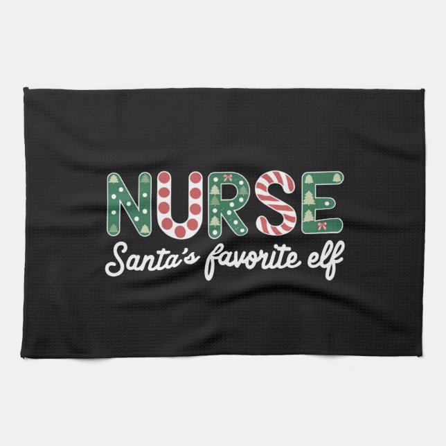 Nurse Santa's Favorite Elf Life Nurse Day Gifts  Kitchen Towel (Horizontal)