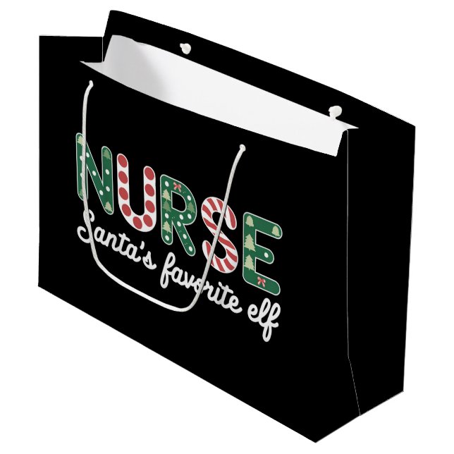 Nurse Santa's Favorite Elf Life Nurse Day Gifts  Large Gift Bag (Front Angled)