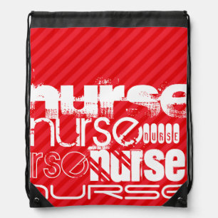 Nurse; Scarlet Red Stripes Drawstring Bag