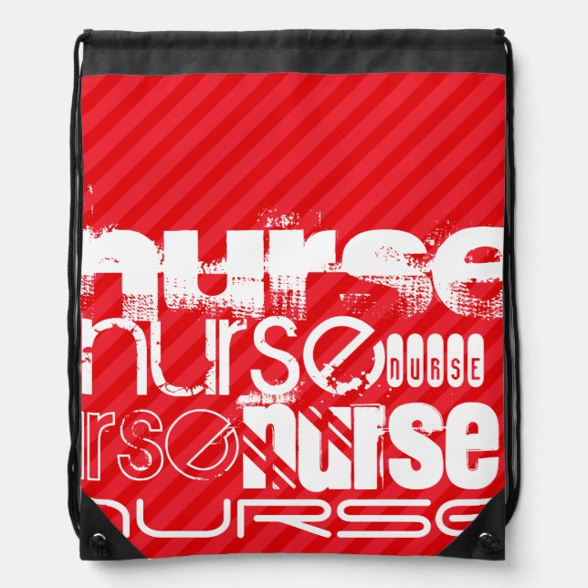 Nurse; Scarlet Red Stripes Drawstring Bag (Front)