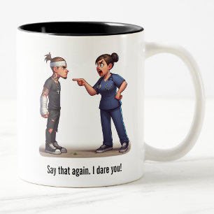 Nurse Schooling the Tough Gang Member Patient Two-Tone Coffee Mug