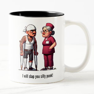 Nurse Schooling the Tough Gang Member Patient Two-Tone Coffee Mug