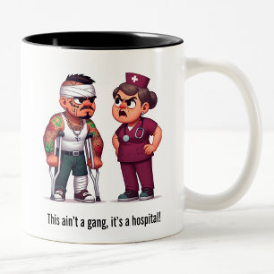 Nurse Schooling the Tough Gang Member Patient Two-Tone Coffee Mug