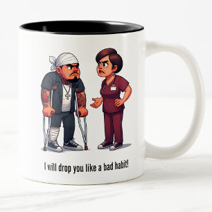 Nurse Schooling the Tough Gang Member Patient Two-Tone Coffee Mug