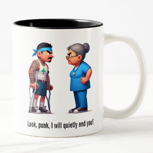Nurse Schooling the Tough Gang Member Patient Two-Tone Coffee Mug