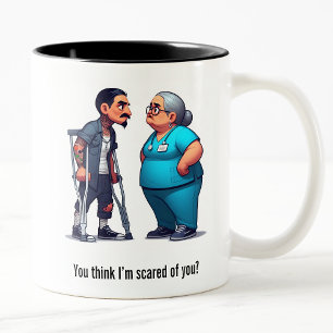 Nurse Schooling the Tough Gang Member Patient Two-Tone Coffee Mug