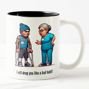 Nurse Schooling the Tough Gang Member Patient Two-Tone Coffee Mug