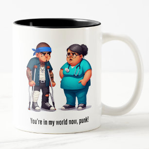 Nurse Schooling the Tough Gang Member Patient Two-Tone Coffee Mug