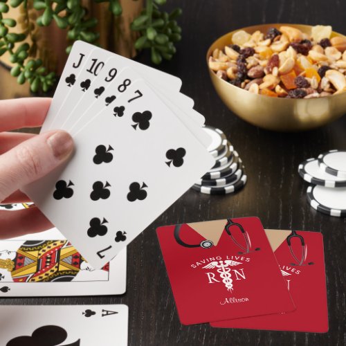 Nurse Scrub Top Graduate Red Medical Personalized Poker Cards