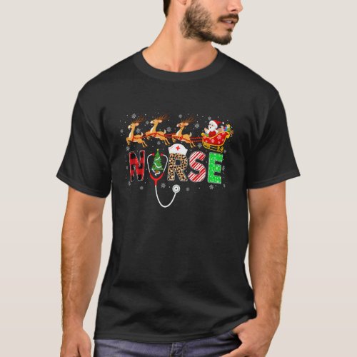 Nurse Scrub Top Santa Sleigh Reindeer Nurse Christ