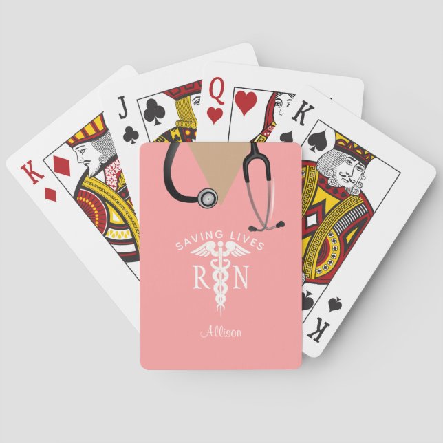 Nurse Scrub Top Stethoscope Novelty Personalized Poker Cards (Back)