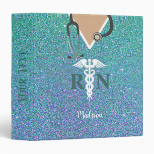 Nurse Scrub Top Teal Blue Glitter Personalized 3 Ring Binder