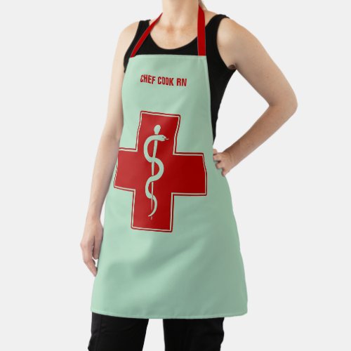 Nurse Scrubs Green and Red Apron