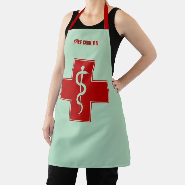 Nurse Scrubs Green and Red Apron (Insitu)