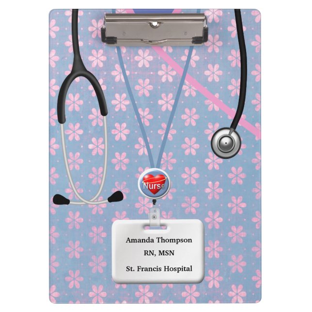 Nurse Scrubs In Flower Pattern Clipboard (Front)