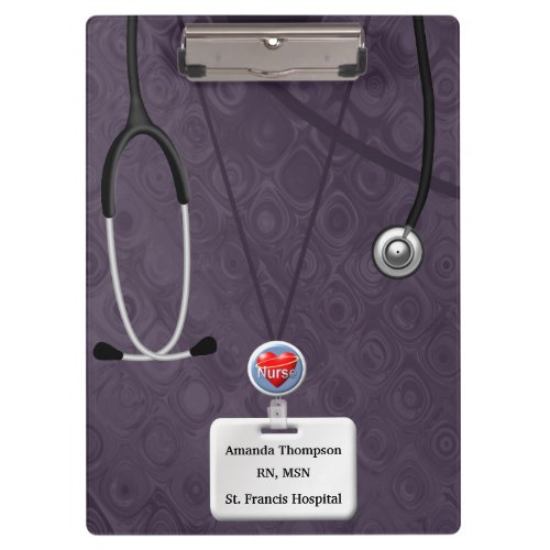 Nurse Scrubs In Purple Pattern Clipboard