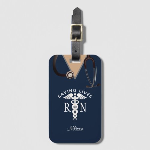 Nurse Scrubs Uniform Blue Medical Personalized Bag Luggage Tag