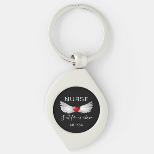 Nurse Sent From Above Angel Wings Personalized Keychain